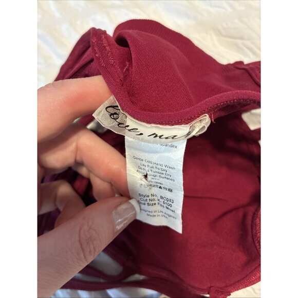 Love Mar LF Solid Burgundy Wine Red Caged Bra Bralette Nylon Spandex - Picture 5 of 5